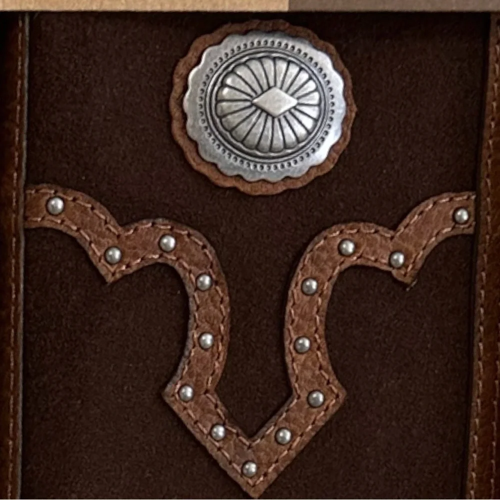 New Justin Men's Rodeo Wallet Brown Suede Genuine Leather RFID Checkbook Western